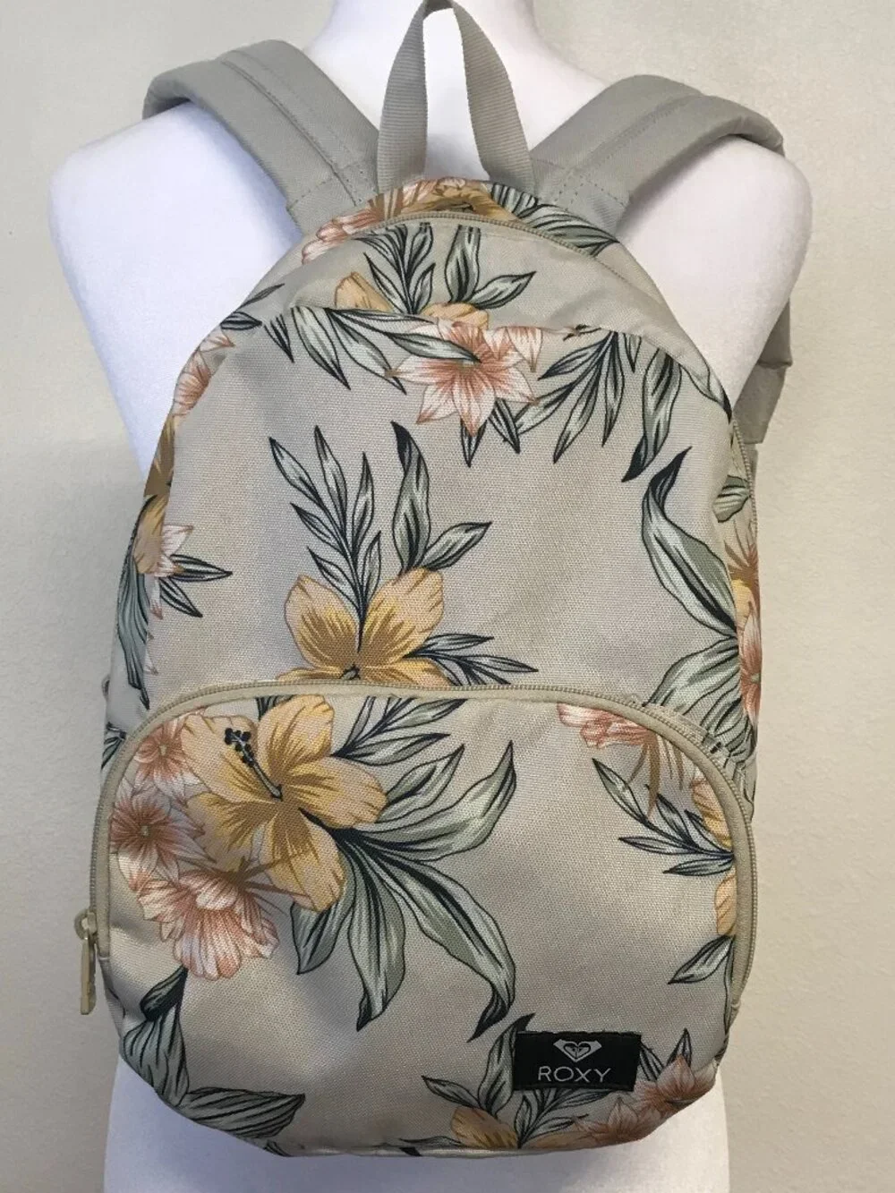 Roxy Floral Print Small Backpack Light Gray